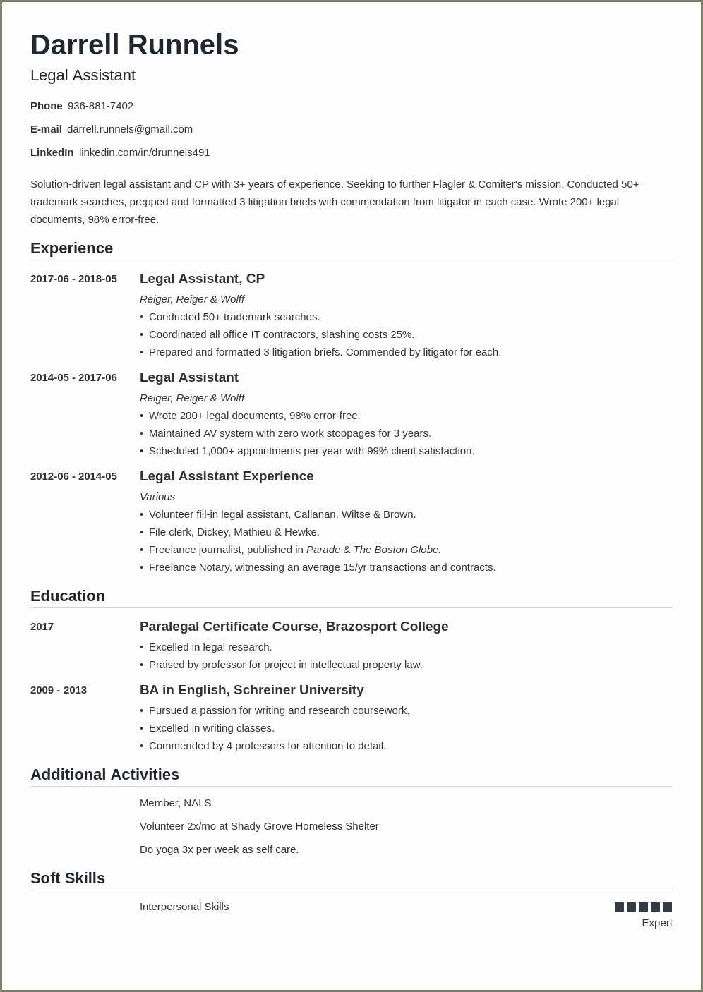 Entry Level Legal Assistant Resume Objective - Resume Example Gallery