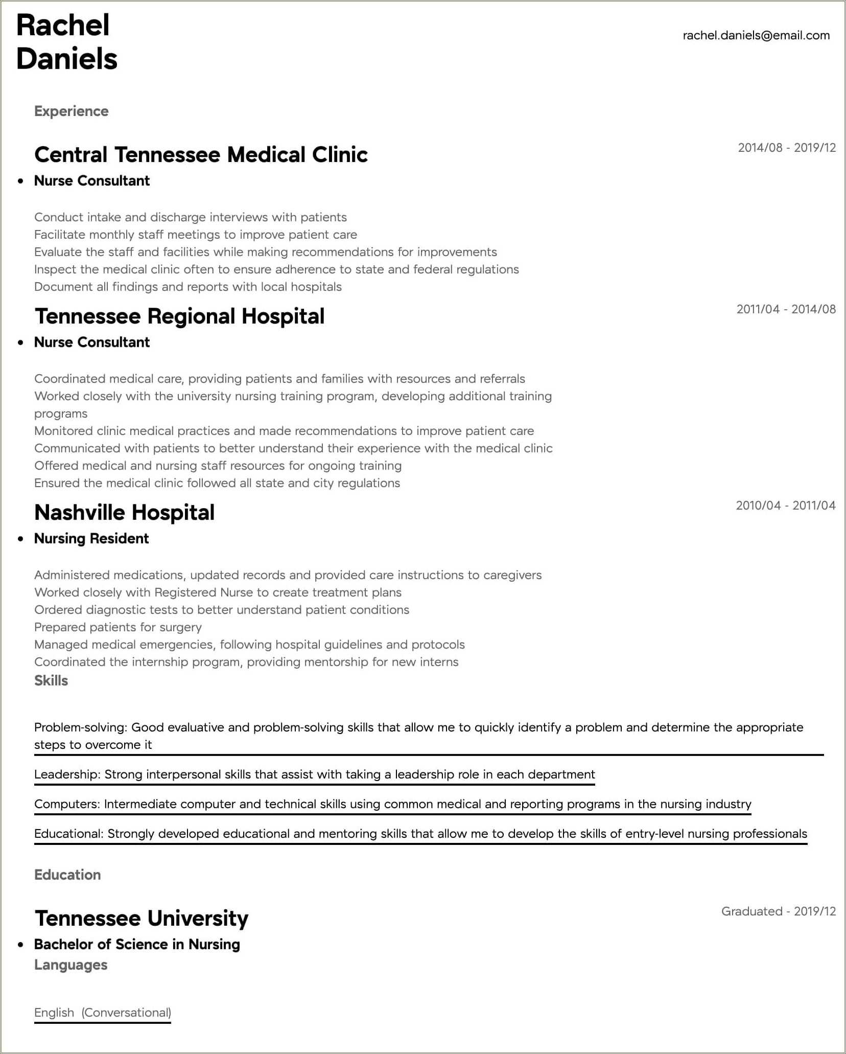 Entry Level Nurse Sample Resume - Resume Example Gallery