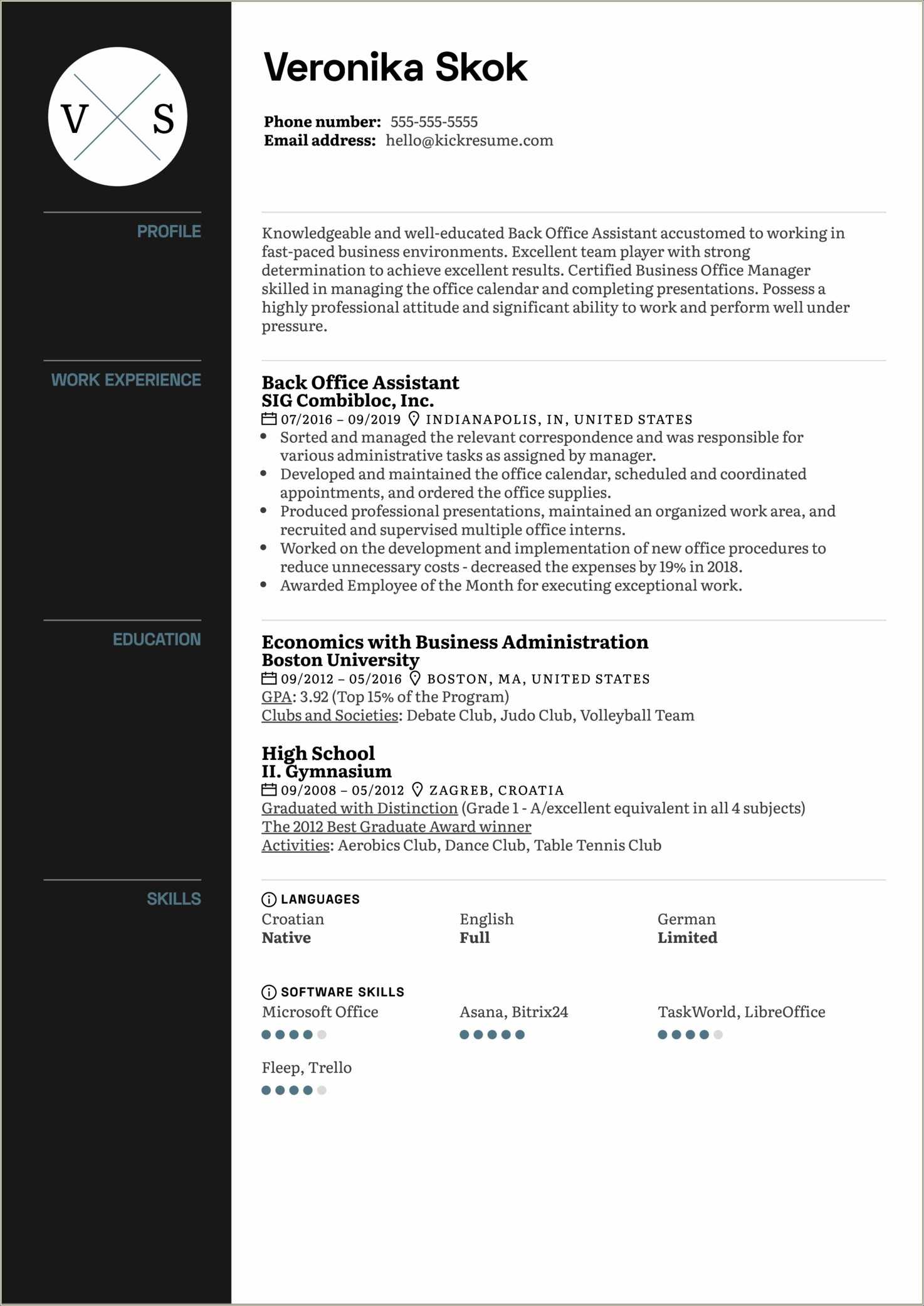 Entry Level Office Assistant Resume Example - Resume Example Gallery