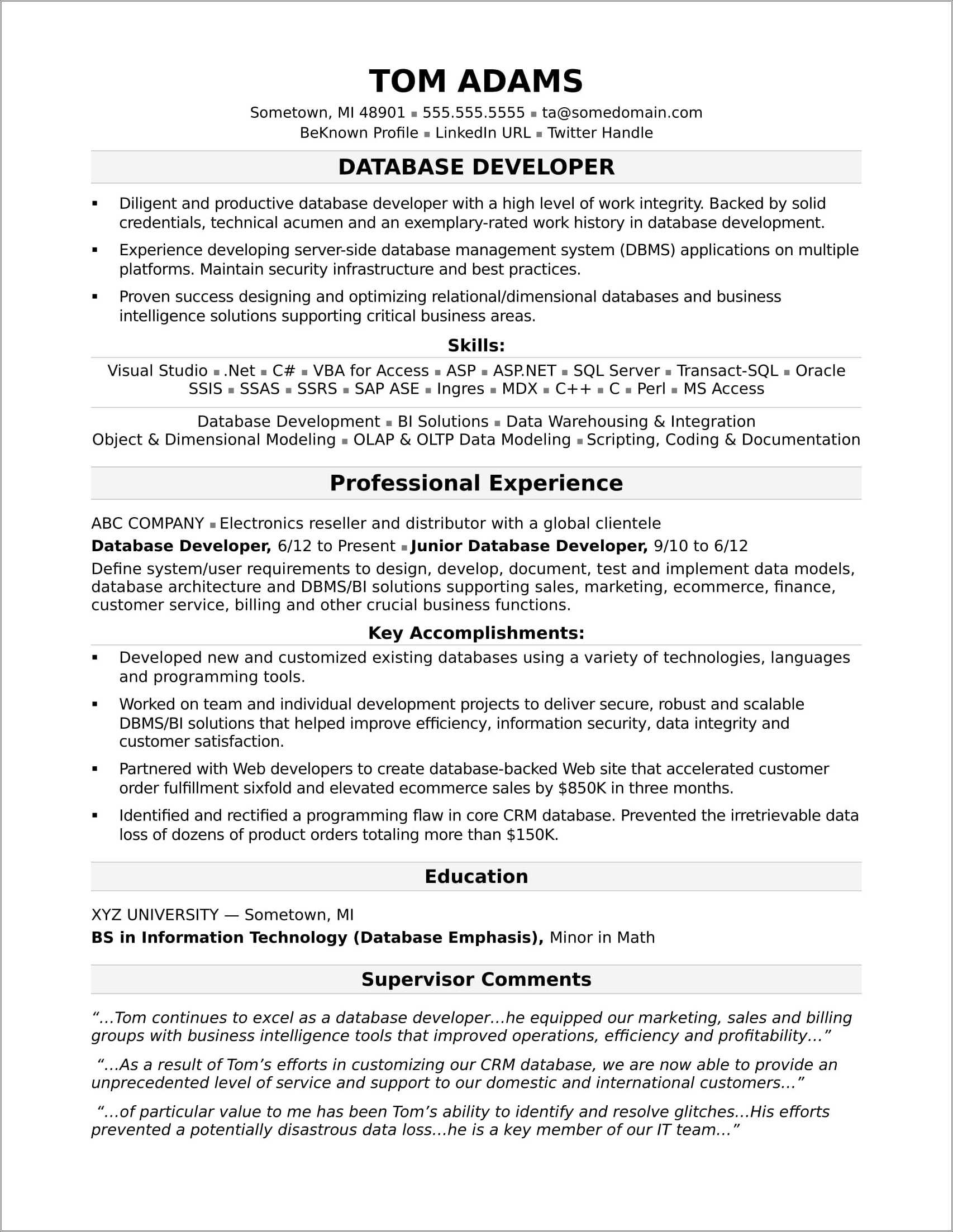 Entry Level Oracledb Developer Resume Examples Resume Example Gallery