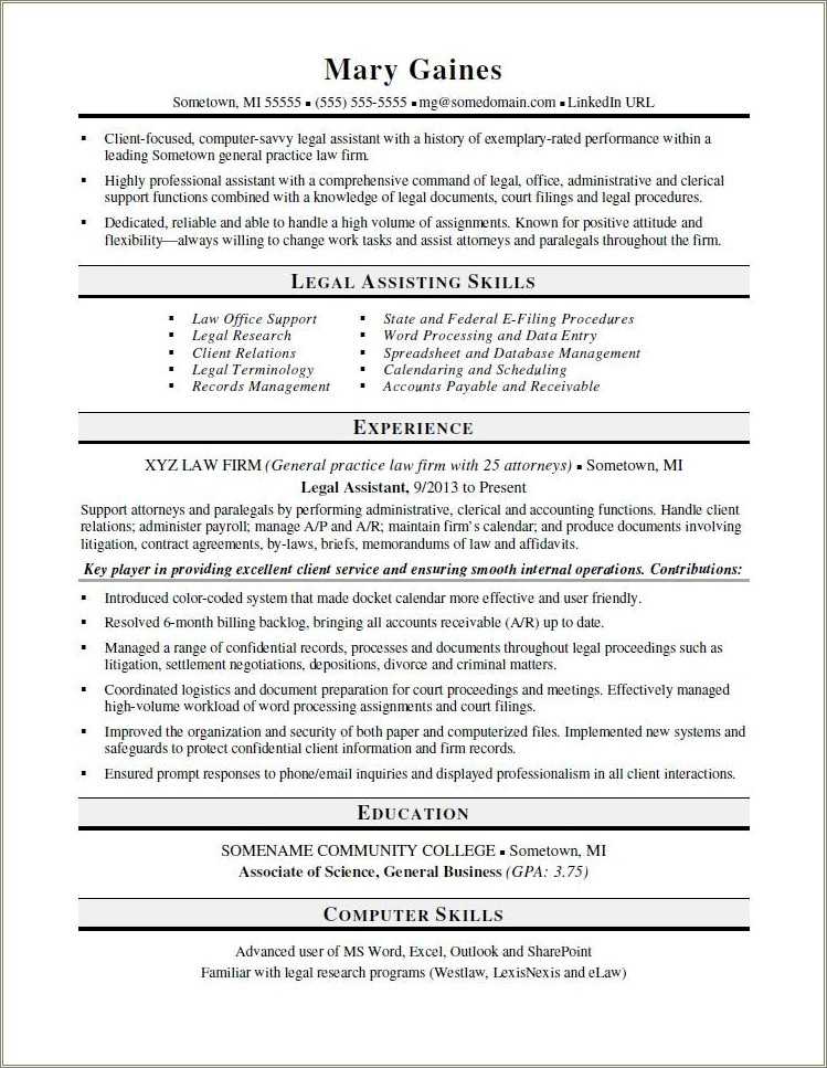 Entry Level Paralegal Resume With No Experience - Resume Example Gallery