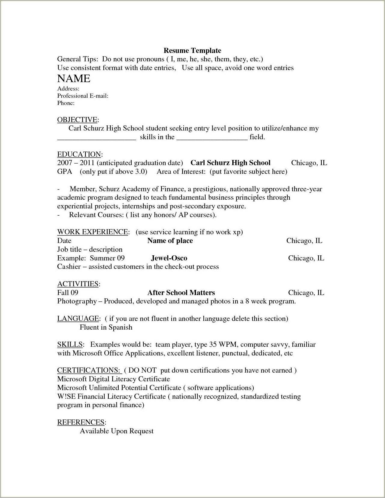 Entry Level High School Teacher Resume - Resume Example Gallery