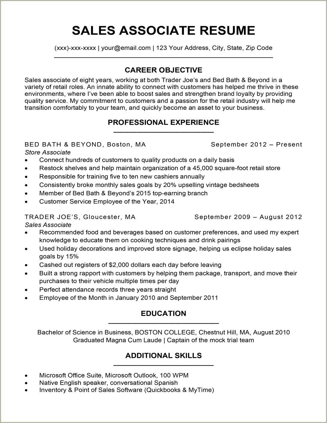 Resume Examples For Entry Level Sales Associate - Resume Example Gallery