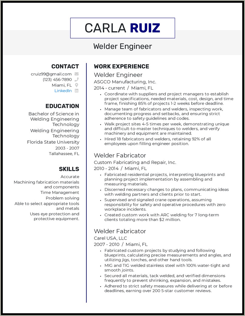 entry level welding resume examples