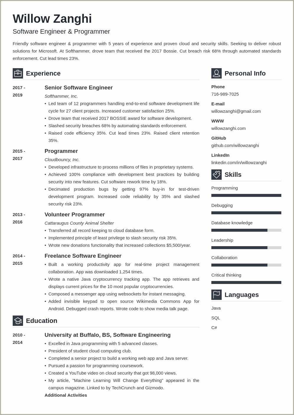 Entry Software Engineer Resume Samples - Resume Example Gallery