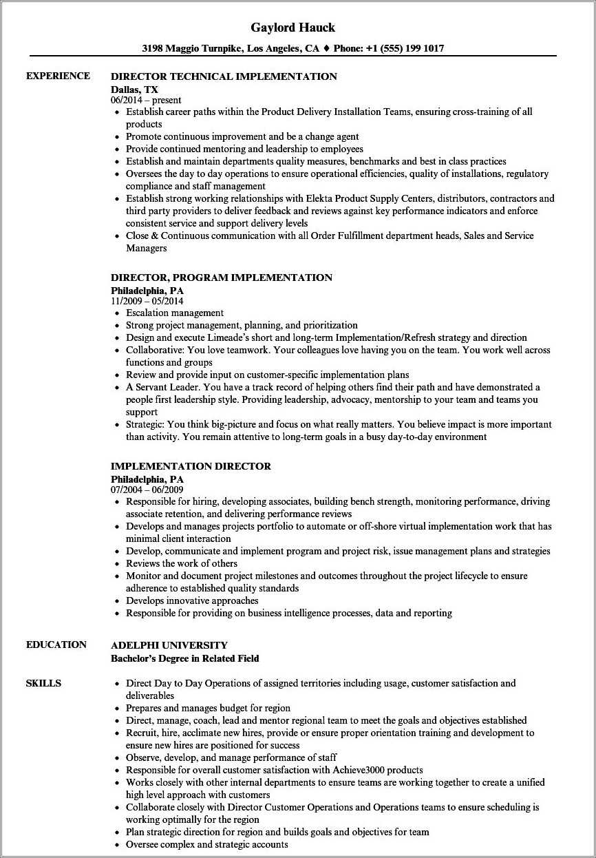 Erp Project Manager Resume Sample - Resume Example Gallery