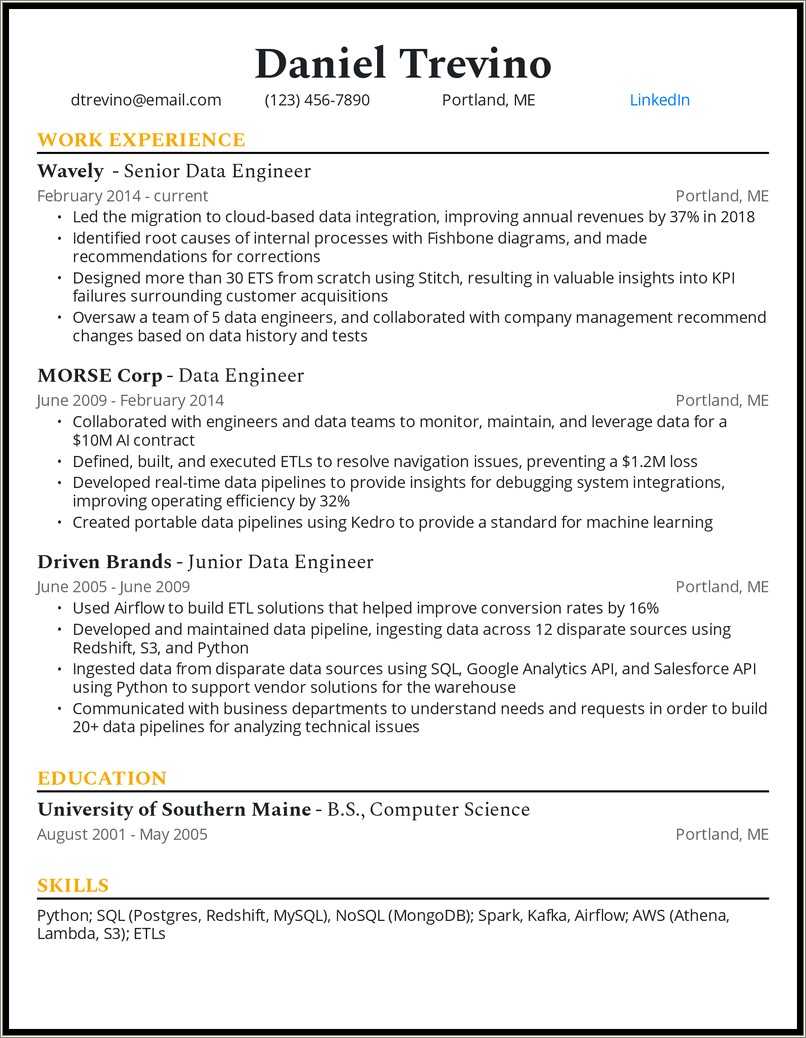 Etl Python And Sql Resume Sample - Resume Example Gallery