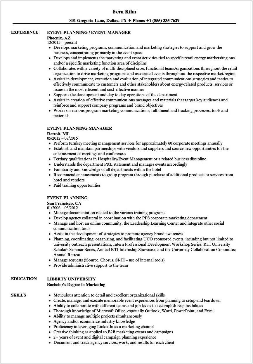 Event Planner Objective Resume Sample - Resume Example Gallery