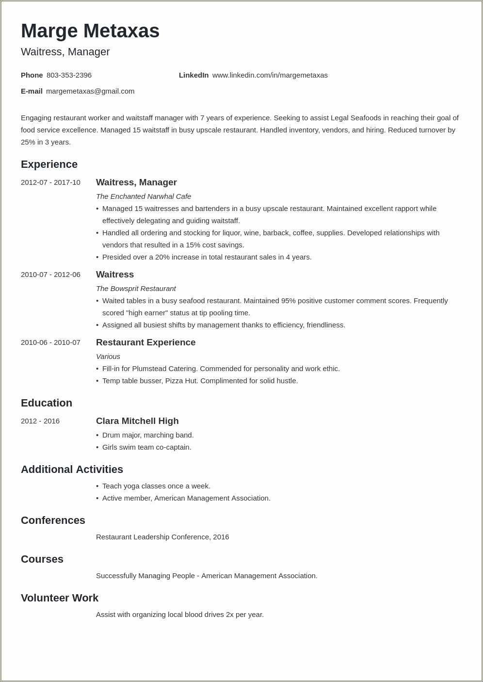 example-of-a-good-restaurant-resume-resume-example-gallery