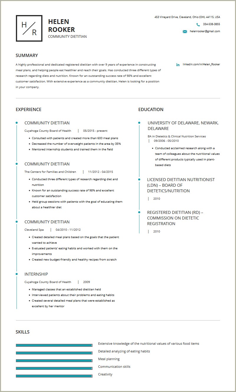 Example Of Dietetic Internship Resume - Resume Example Gallery