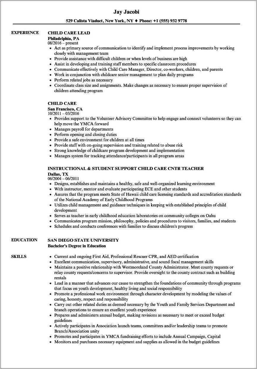 Example Of Early Childhood Resume - Resume Example Gallery