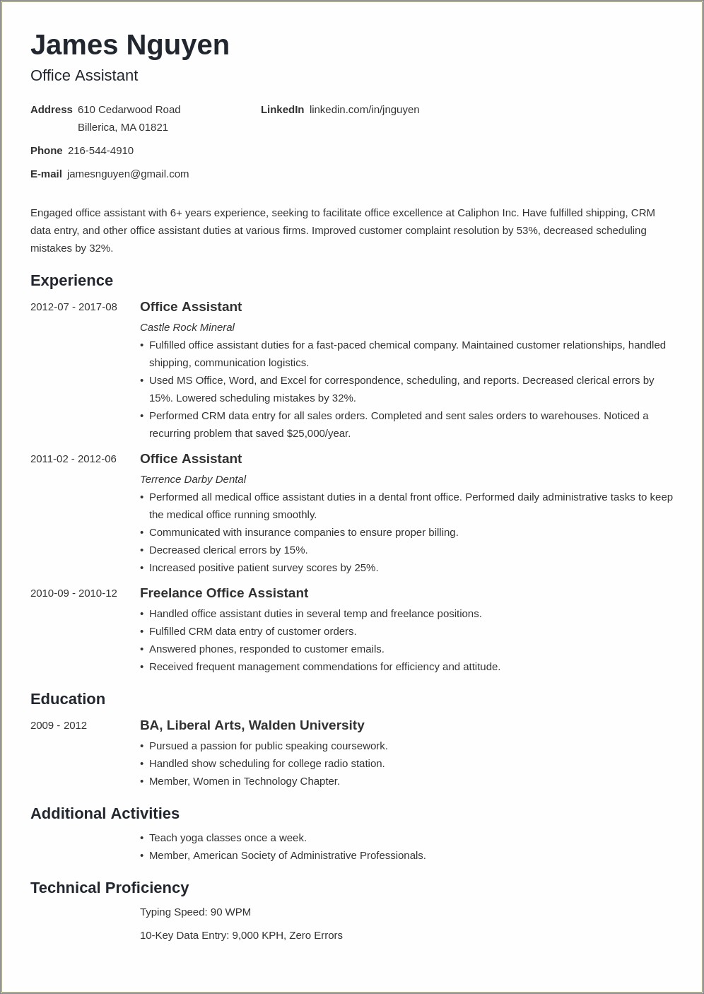 Skills For Office Work Resume