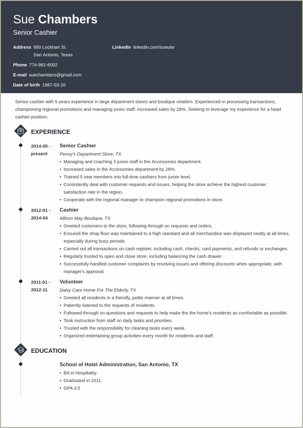 Example Of Profile Of Cahier Resume - Resume Example Gallery