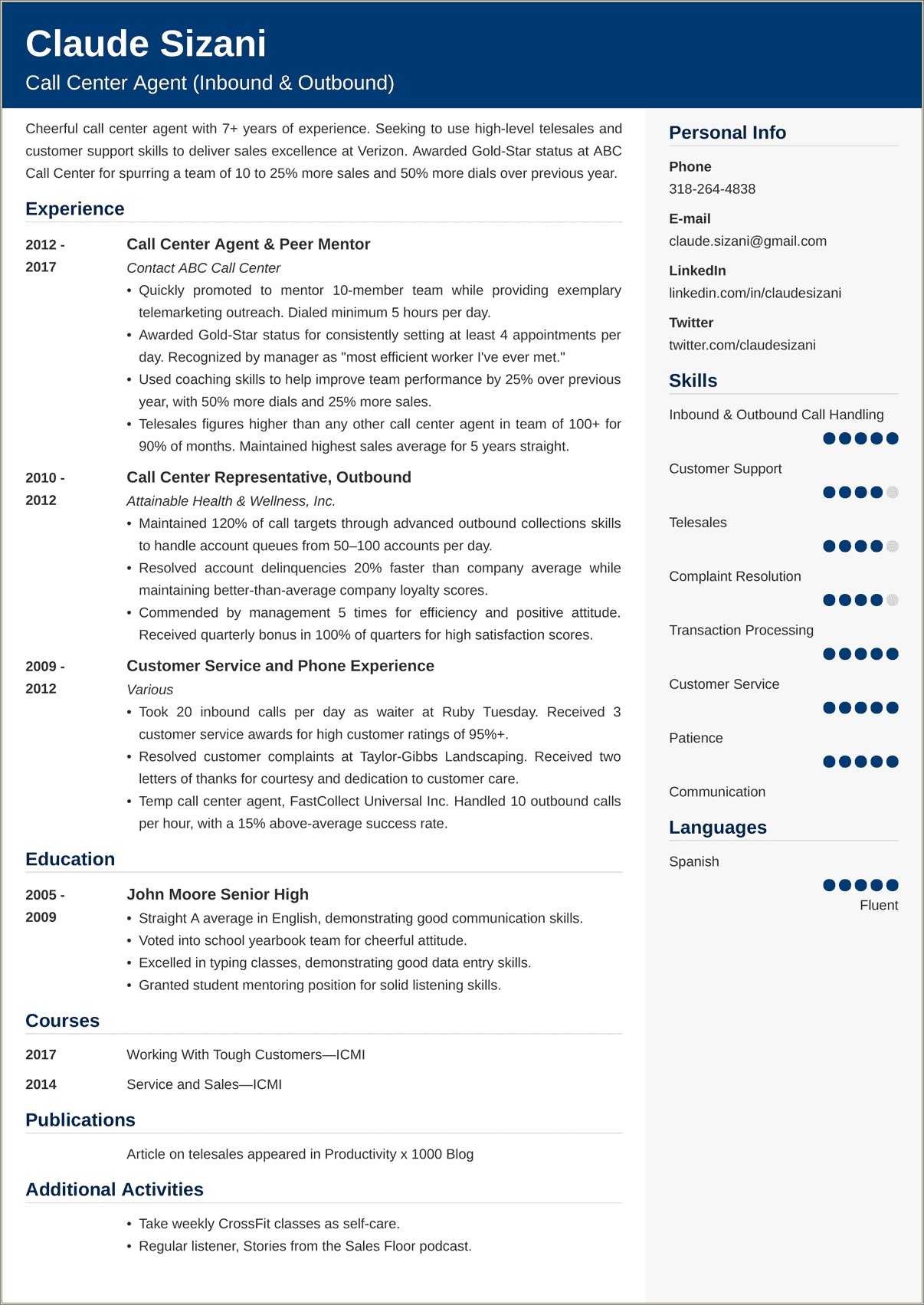 example-of-resume-for-call-center-agent-resume-example-gallery