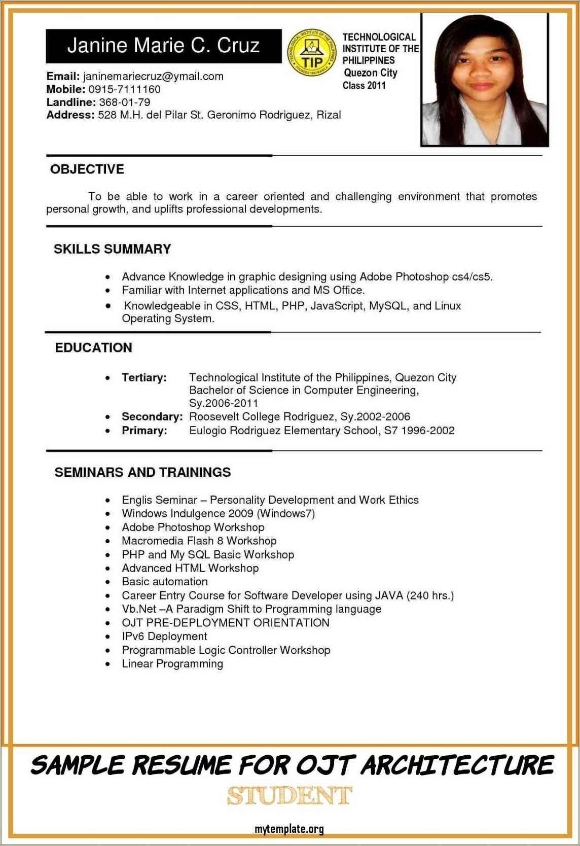 example-of-resume-for-ojt-students-resume-example-gallery