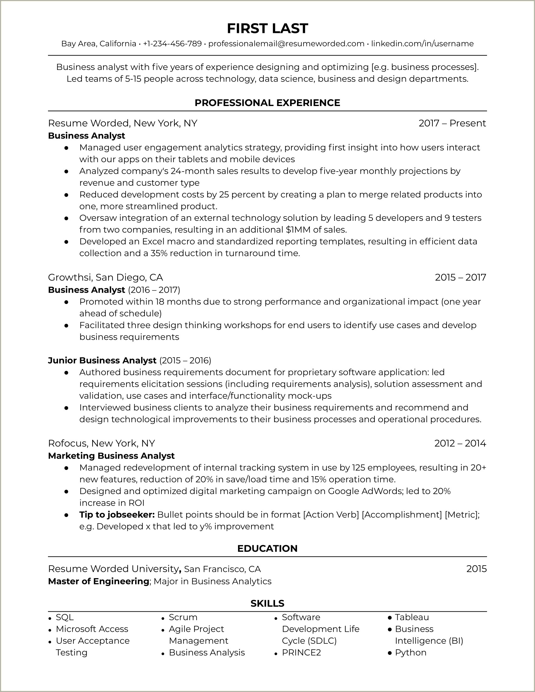 Example Of Resume With Bullet Points - Resume Example Gallery