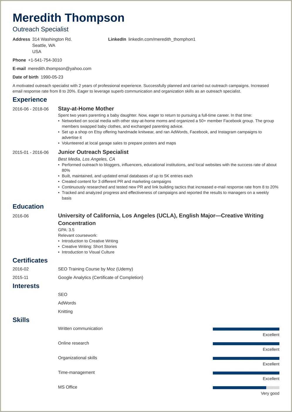 Resume Examples Back To Work - Resume Example Gallery