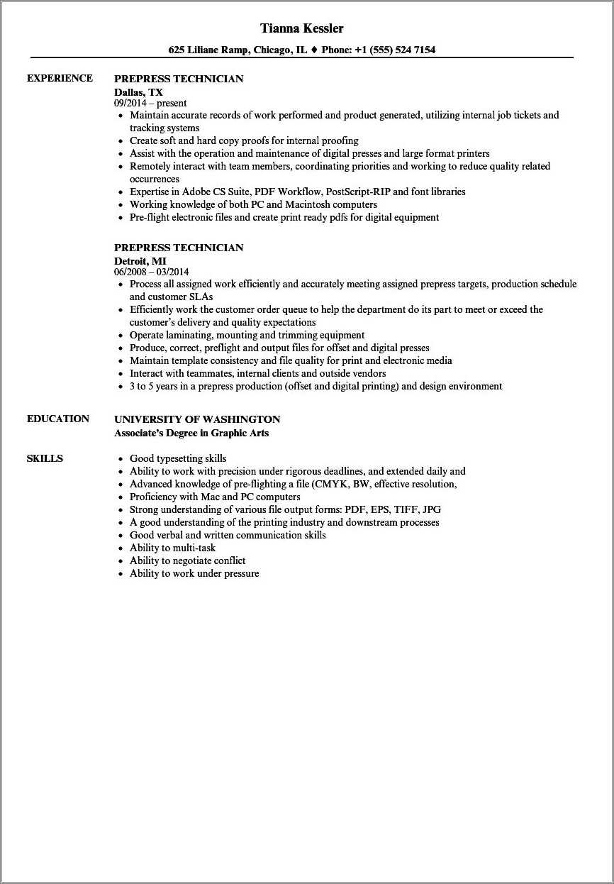 Example Resume For Screen Printer - Resume Example Gallery