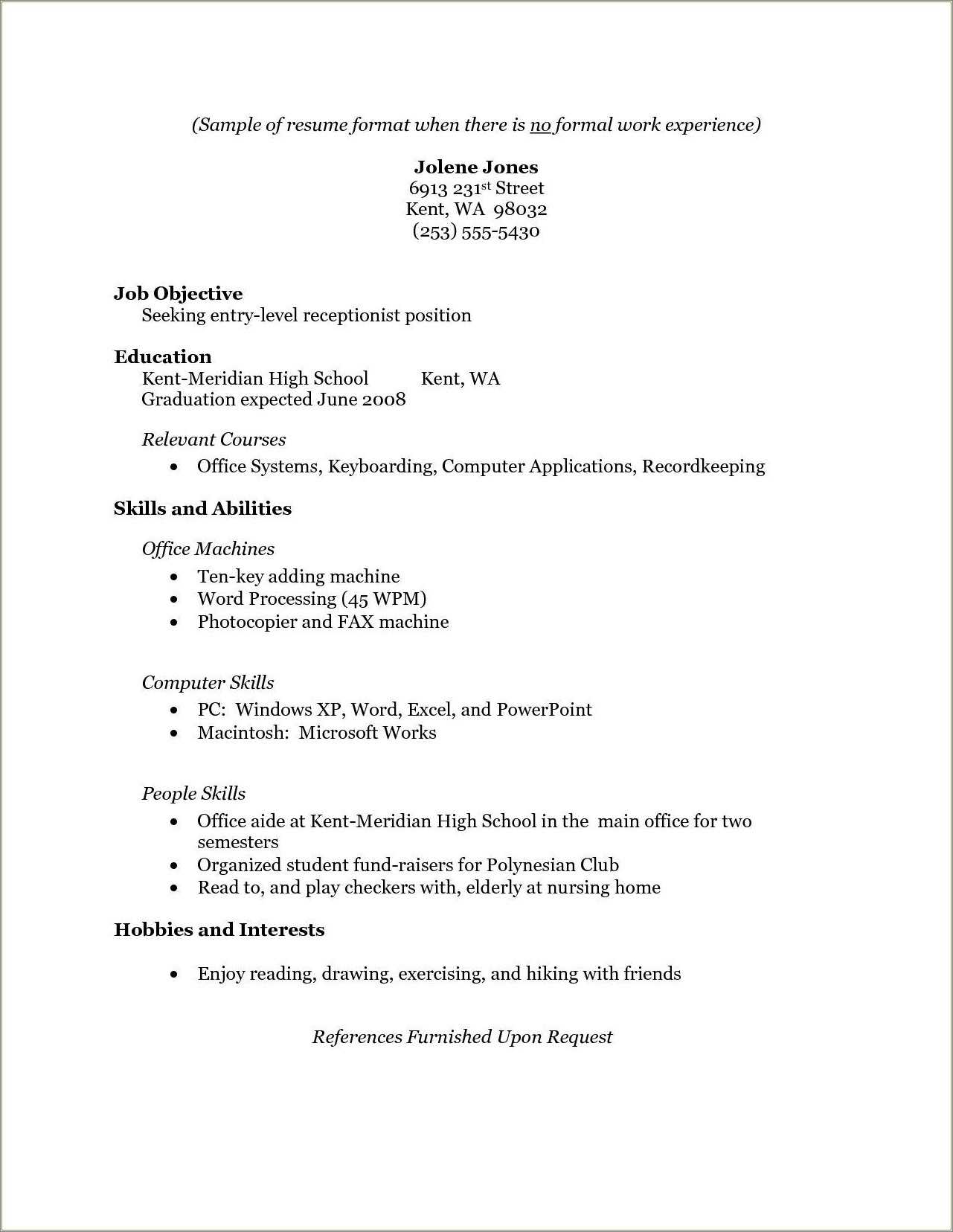 High School Student Resume Template No Experience