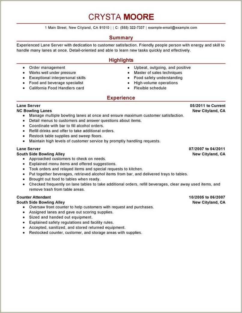 Example Right Resume Of Server Job Description Resume Example Gallery