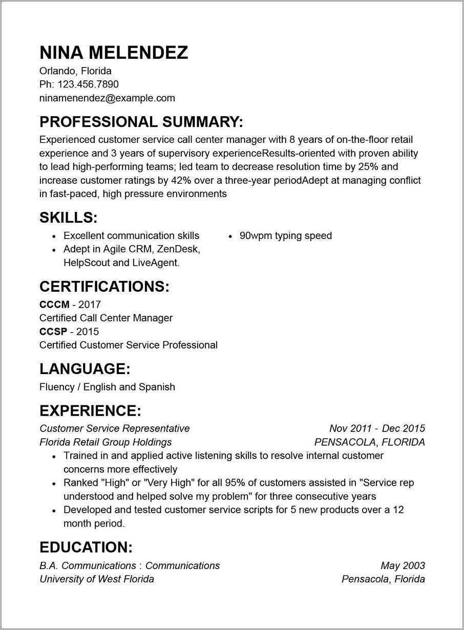 Simple Job Summary For Resume