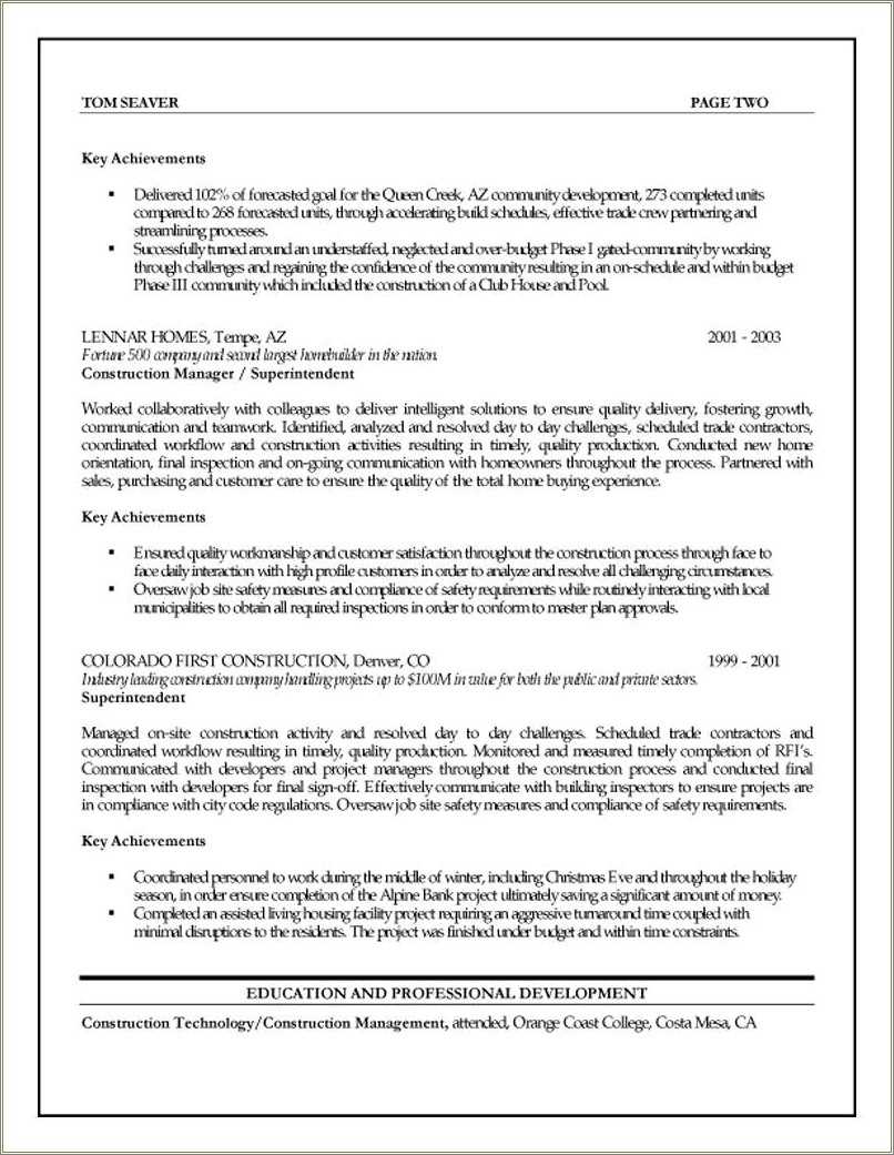 Examples Of Construction Project Management Resumes Resume Example Gallery