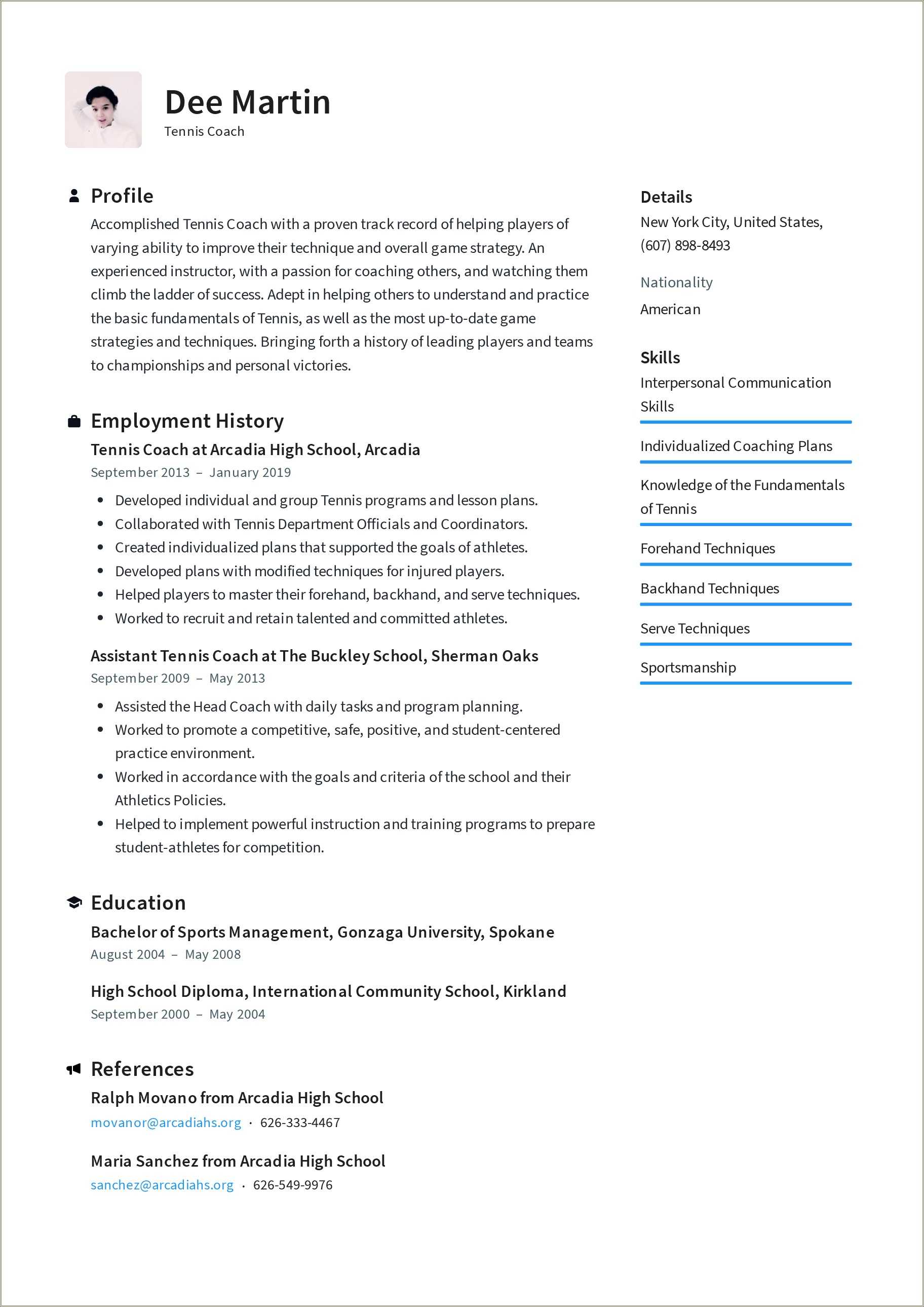 Figure Skating Coach Resume Examples - Resume Example Gallery