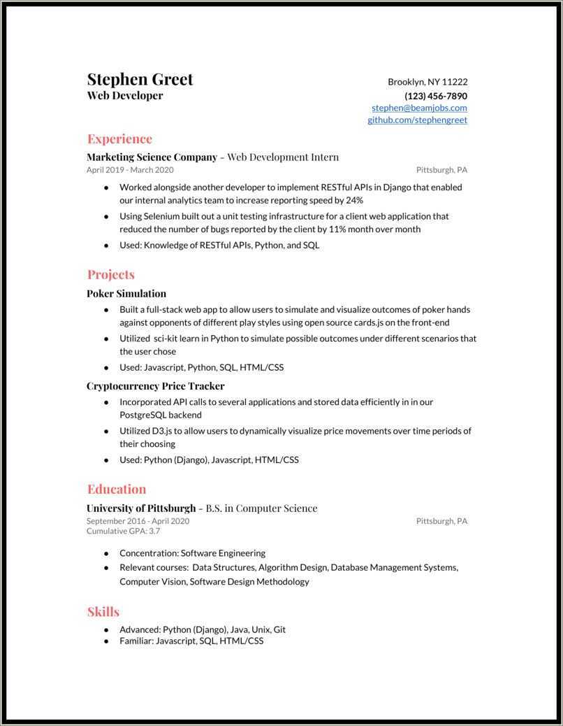 Examples Of Junior Dev Resume Resume Example Gallery