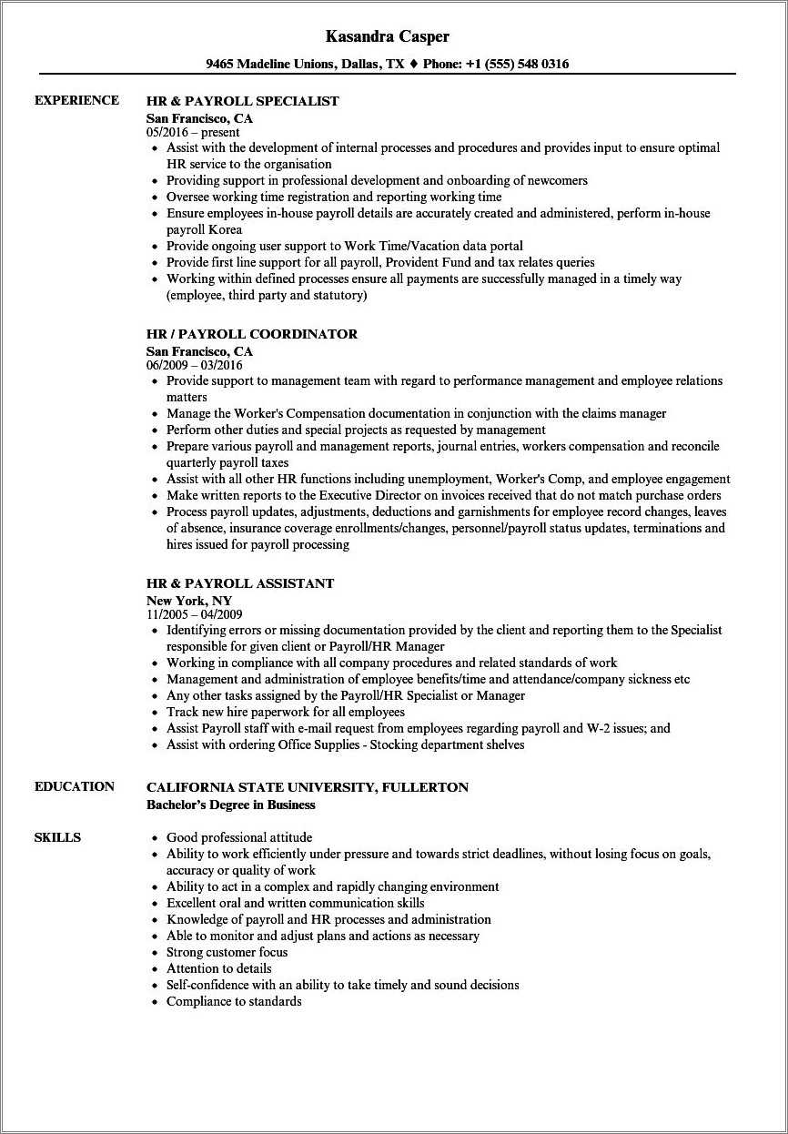 Examples Of Resumes For Payroll Positions - Resume Example Gallery