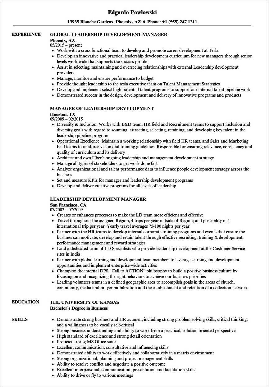 Examples Of Resumes With Leadership Experience - Resume Example Gallery