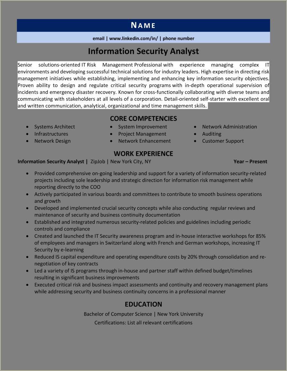 Examples Of Security Analyst Resume Resume Example Gallery