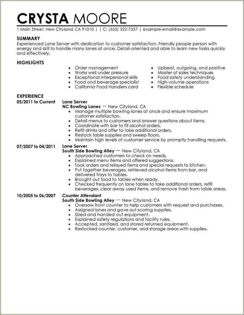 Examples Of Serving Experience On Resumes - Resume Example Gallery