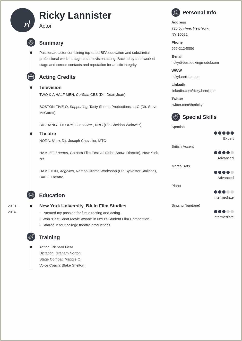 Examples Of Special Skills On Acting Resume Resume Example Gallery