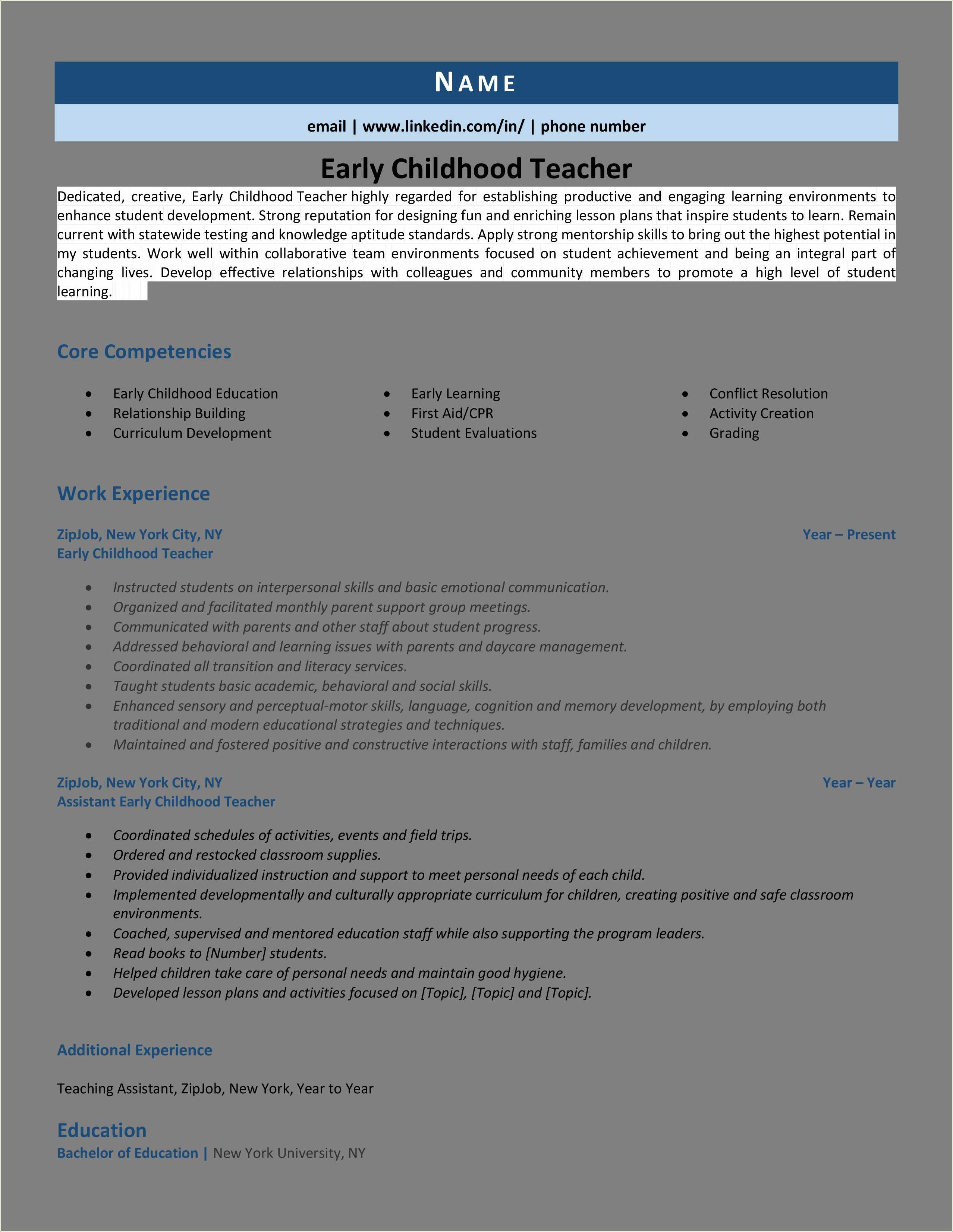 Examples Of Teacher Resumes In Canada - Resume Example Gallery