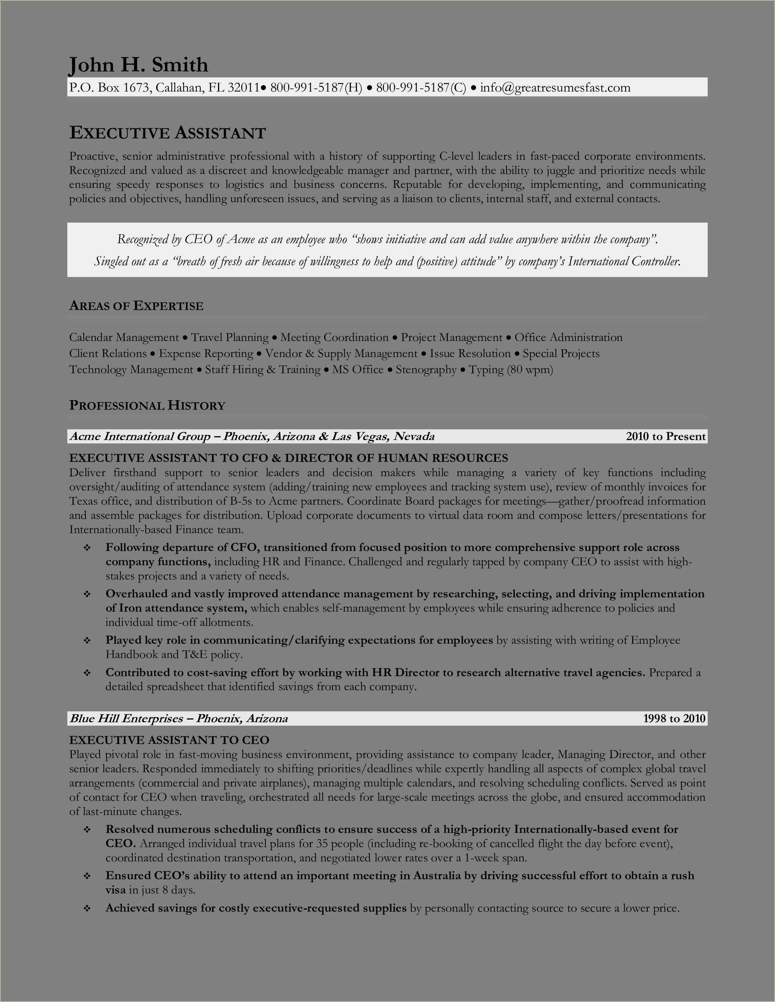 Executive Assistant Resume Summary Sample Resume Example Gallery