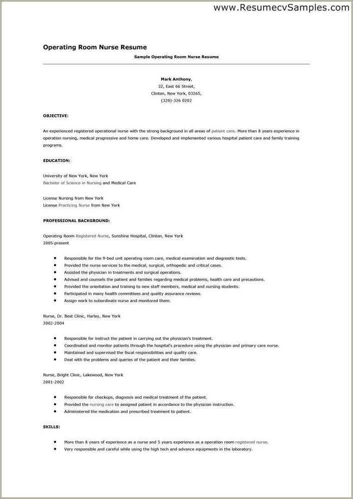 Experienced Operating Room Nurse Resume Examples Resume Example Gallery