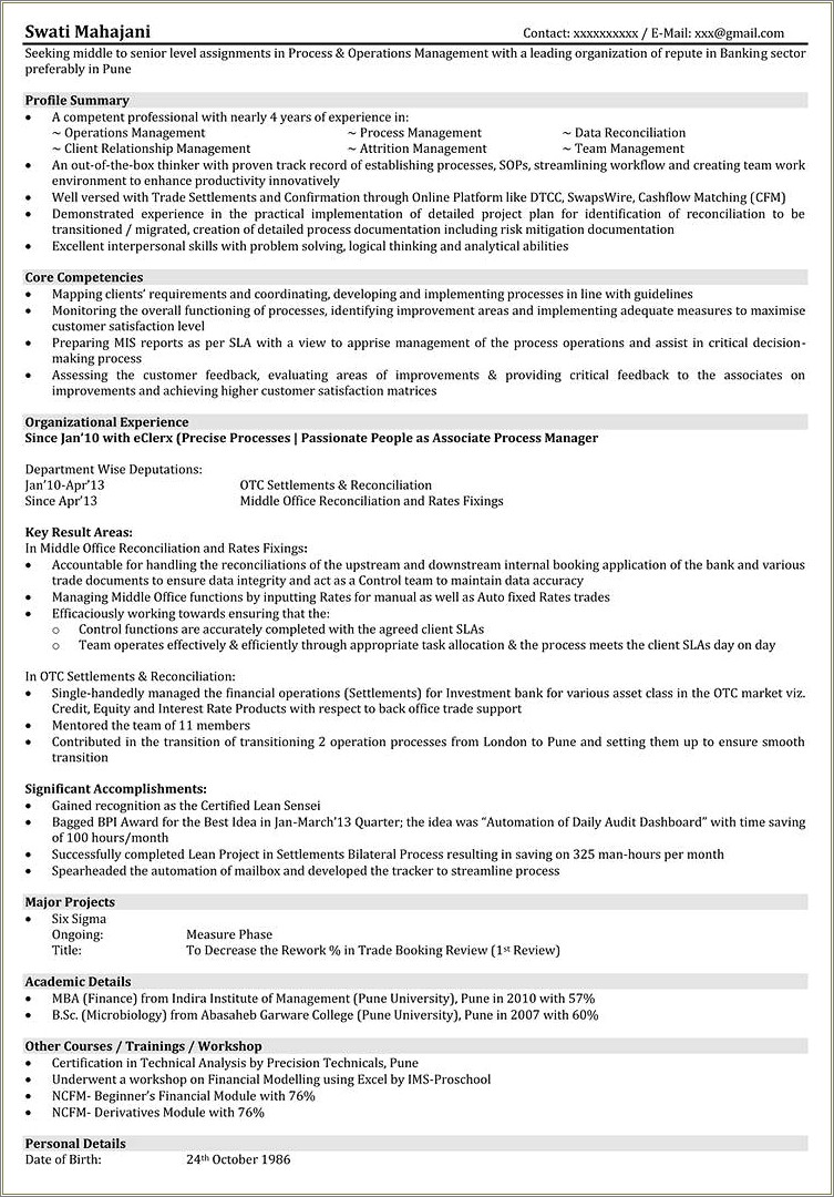 facility manager resume format india