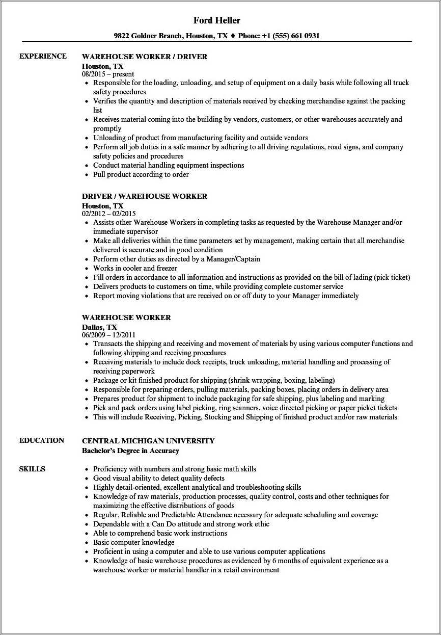 Factory Worker Resume Examples No Experience Resume Example Gallery