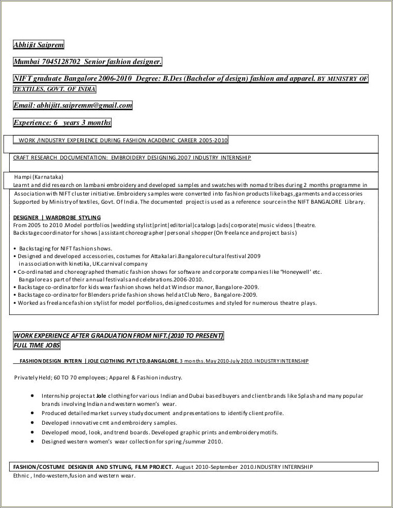 Fashion Design Internship Resume Sample Resume Example Gallery