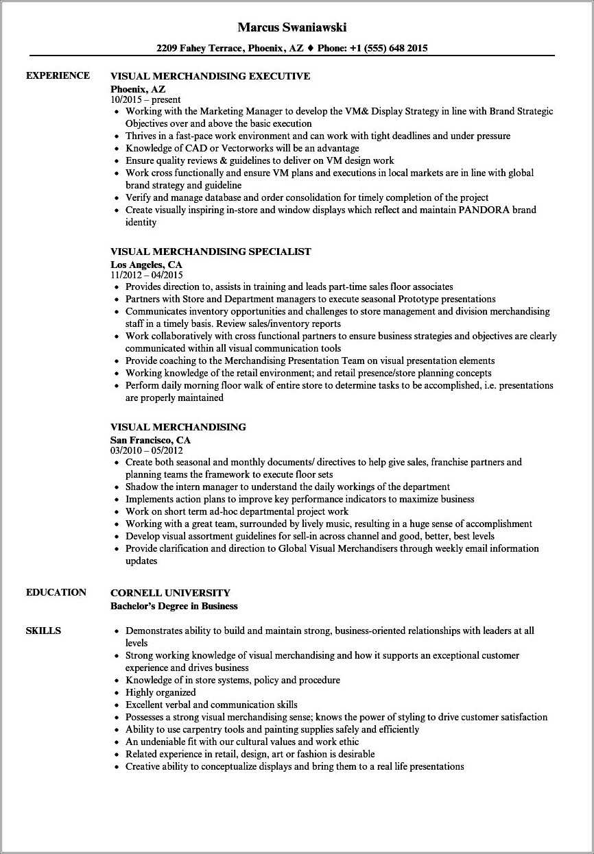 Fashion Visual Merchandiser Resume Sample - Resume Example Gallery