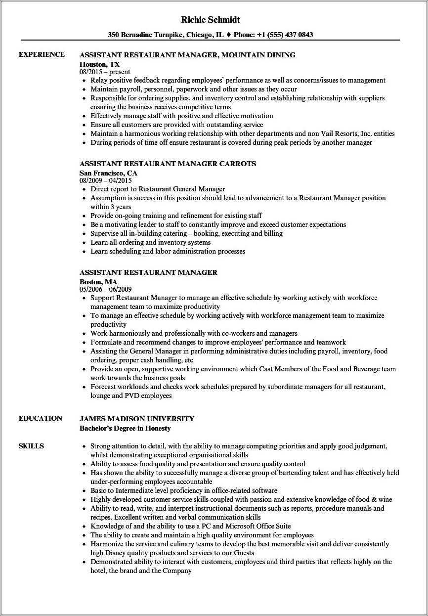 Fast Food Area Manager Resume Examples - Resume Example Gallery