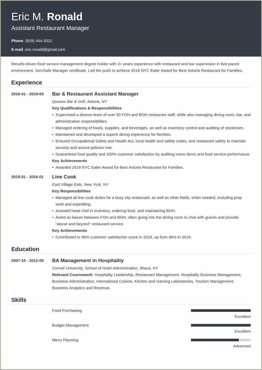 Fast Food General Manager Resume Objective Resume Example Gallery