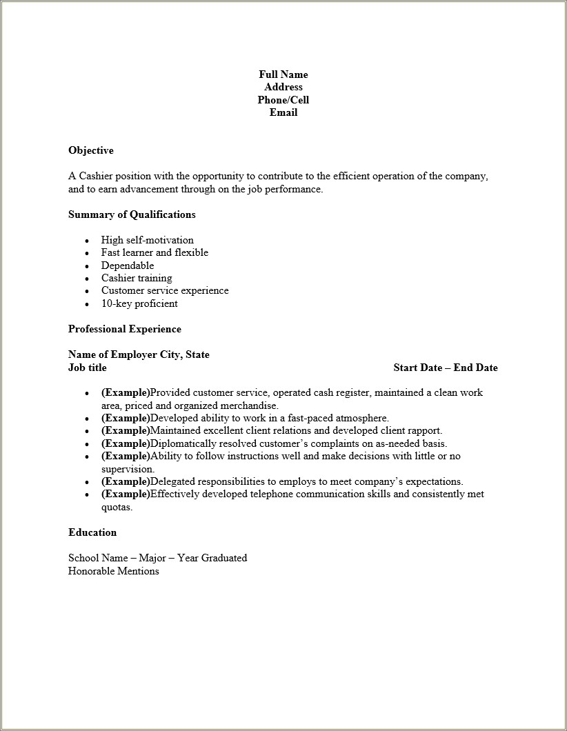  Fast Food Job Resume Template Resume Example Gallery