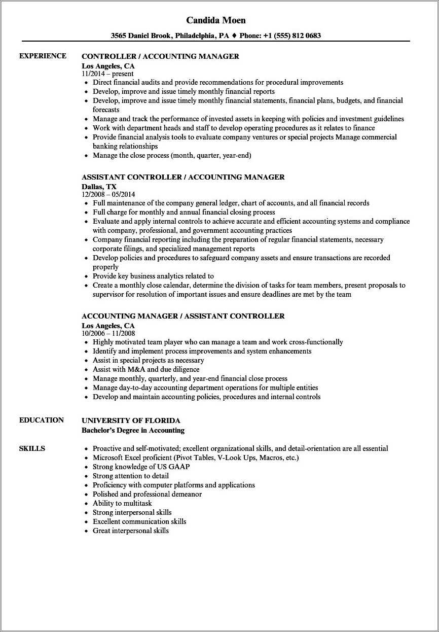 Sample Resume Assistant Manager Finance Accounts