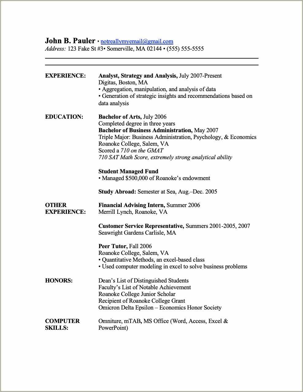 Financial Advisor Resume With No Experience - Resume Example Gallery