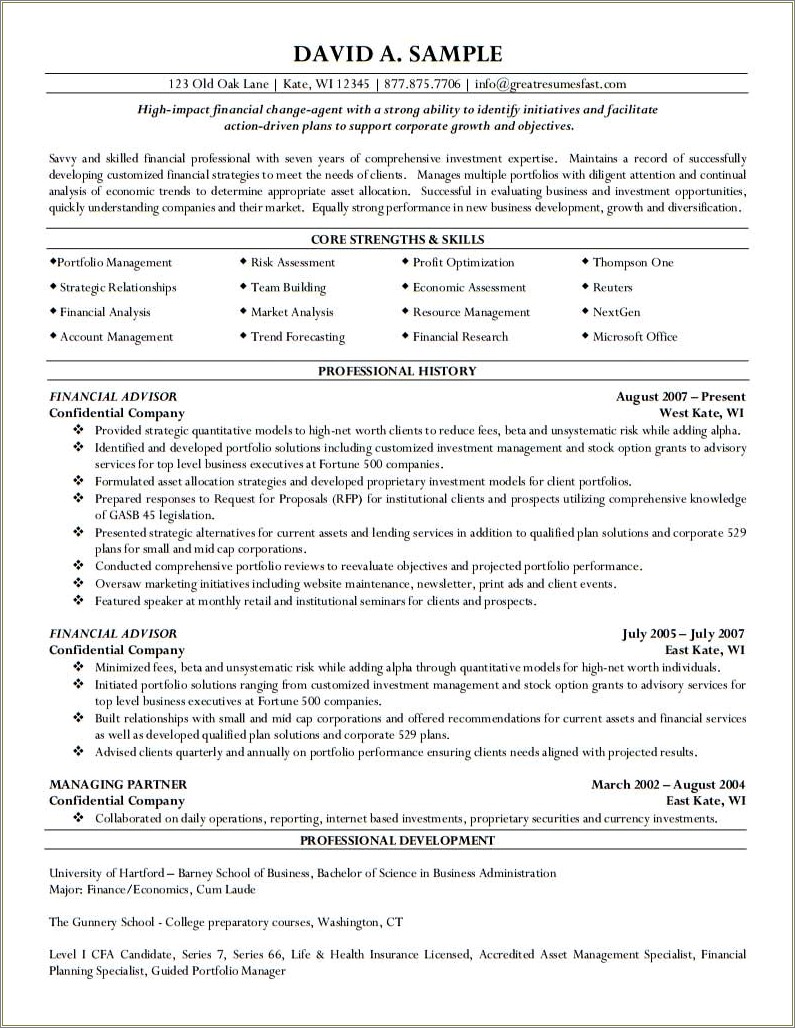 Financial Professional Schwab Resume Sample - Resume Example Gallery