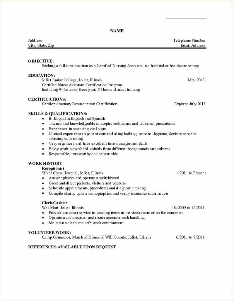 First Time Cna Resume Sample - Resume Example Gallery