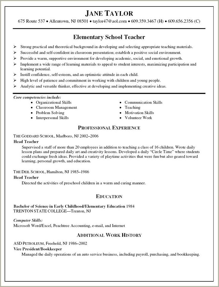 First Year Elementary Teacher Resume Template - Resume Example Gallery