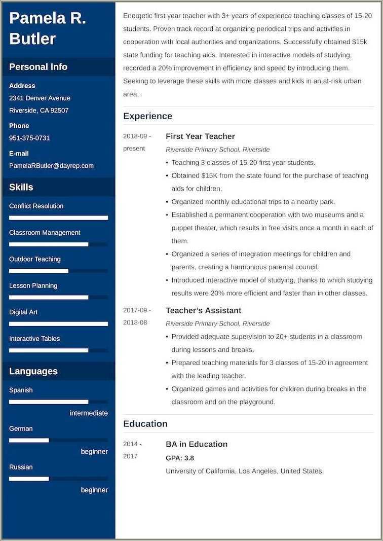 First Year Teacher Resume Objective Examples Resume Example Gallery