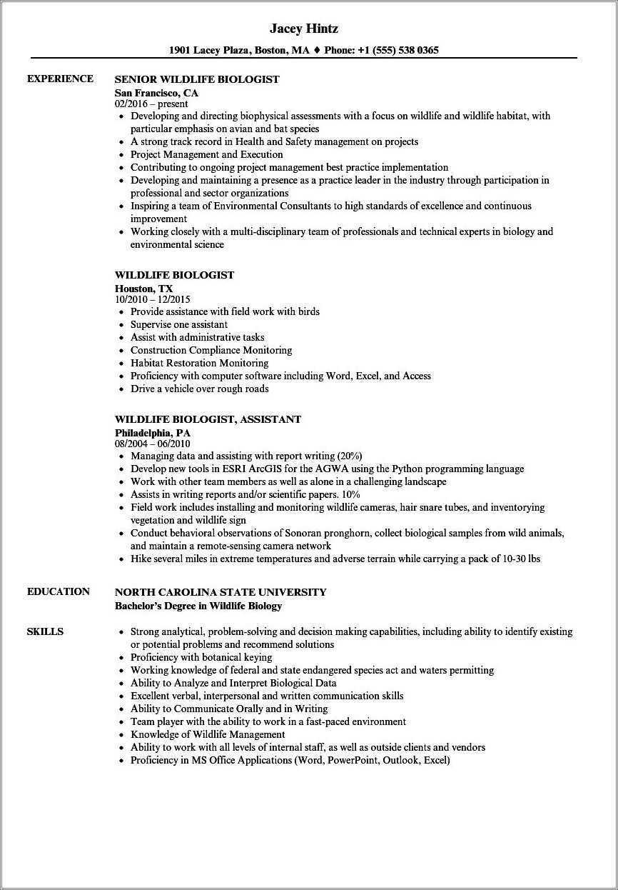 Fish And Wildlife Resume Cover Letter - Resume Example Gallery